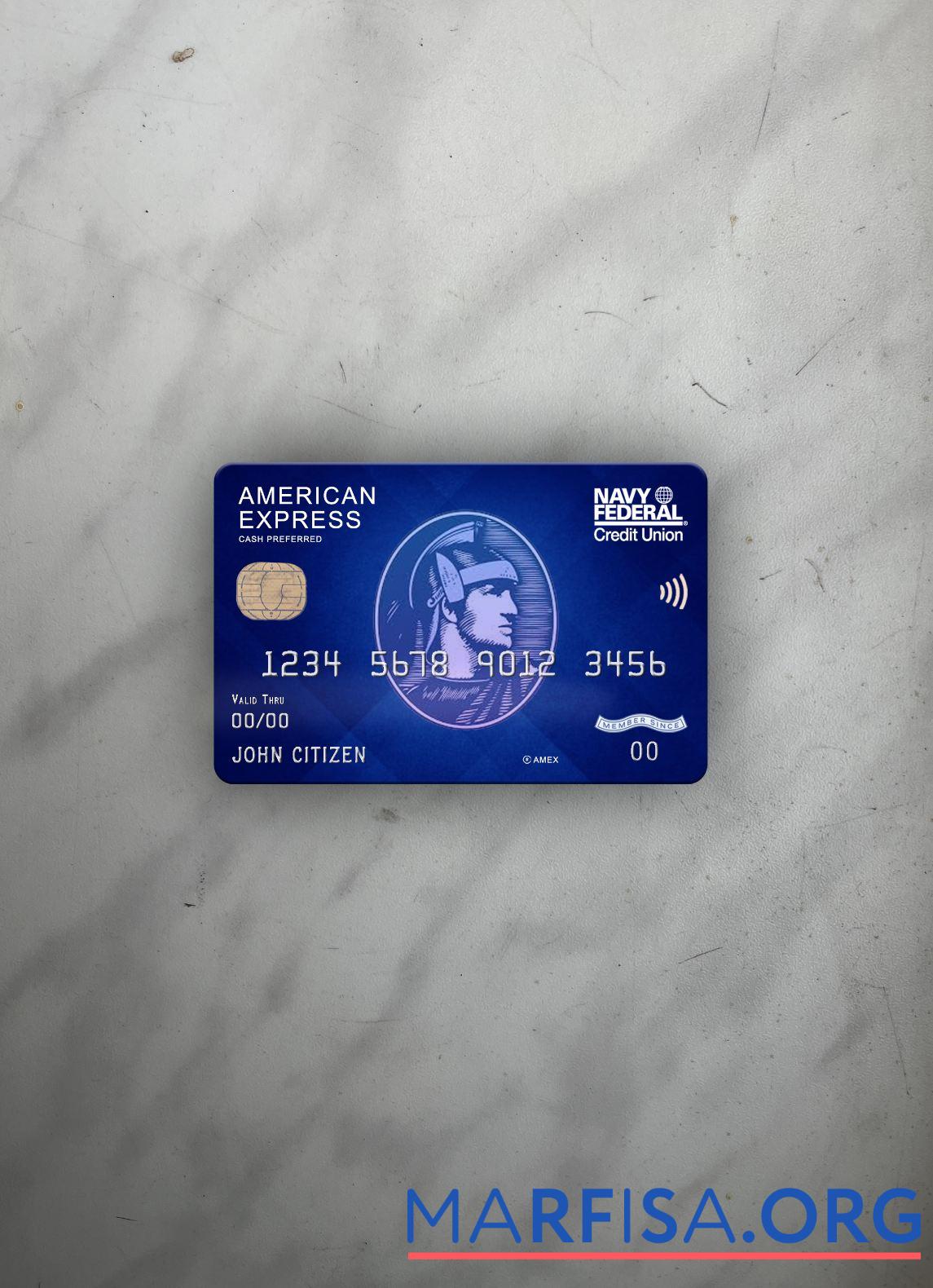Printable USA Navy Federal Union bank AMEX blue cash preferred photolook front real example